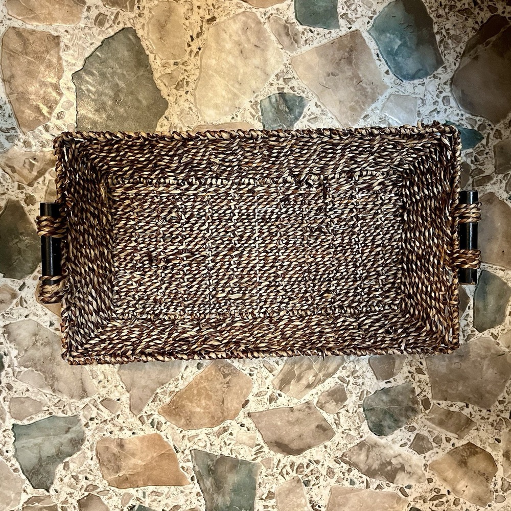 Mainstays Rectangle Brown‎ Seagrass Serving Basket W/Wooden Handles